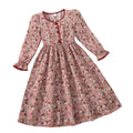 big kids' girls' clothing  foreign trade spring/autumn new french style vacation floral print cinched waist long sleeve dress