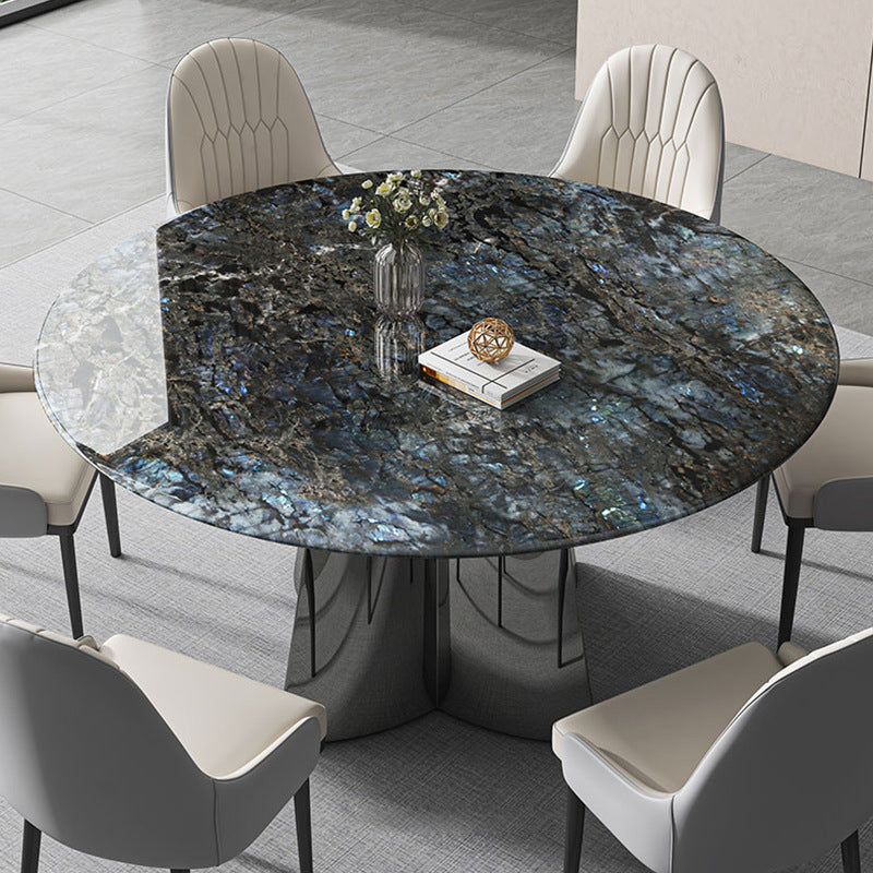 Italian light luxury ultra-crystal stone dining table and chair set, marble dining table, small apartment home use, stainless steel round table with turntable