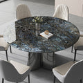 Italian light luxury ultra-crystal stone dining table and chair set, marble dining table, small apartment home use, stainless steel round table with turntable