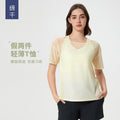 Women's loose-fit yoga top - short sleeve activewear t-shirt, running cover-up, faux two-piece design, quick-dry & breathable workout top d25040