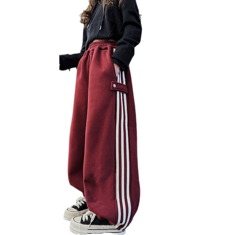 Girls' casual pants - autumn/winter fleece-lined,  new style, stylish children's trousers, loose wide-leg winter pants for mid-to-large children