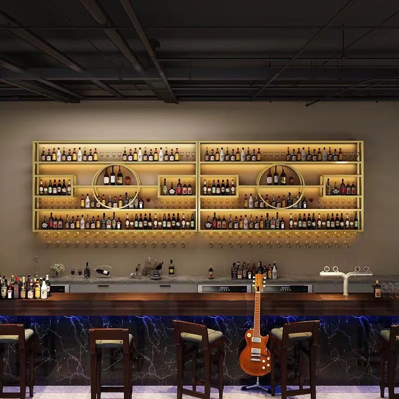 Bar bar decorative wall-mounted luminous wine rack restaurant wall-mounted wrought iron wine cabinet creative wine glass display rack
