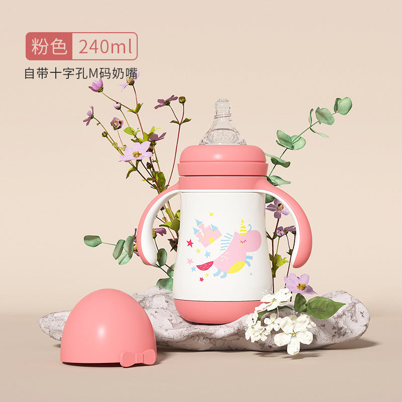 Large-capacity straw cup, milk bottle, 316 stainless steel water cup, kids thermos cup, baby learning cup, duckbill dual-use