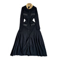 Exportfall and winterfrenchelegancecontrast colorlace collarlong sleeveselegant silmslimming lookblacklongknittingdress