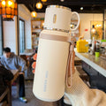 New bowl lid cup large capacity thermos cup 316 stainless steel good-looking straw water cup female student three-drink thermos kettle