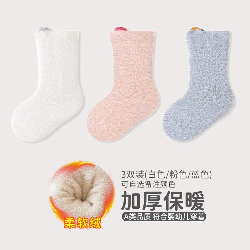 Babylon socks fall and winter fleece-linedthickened baby terry socks ear-lifting small ears boneless infant socks category a
