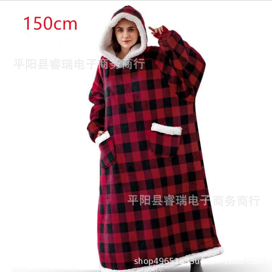 1.8m christmas pajamas women's robe flannel long vertical flap pocket pantshoodie blanket lazy blanket