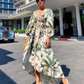 Amazon  european and american fashion women's clothing  summer new deep v one-shoulder printed irregular dress