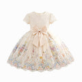Girls' dress - vacation style, in stock,  new arrival: chic, sweet, french-inspired floral print lace patchwork princess dress
