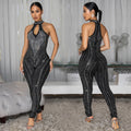 C7542 cross-border   fashion women's elegancepure color hot diamond classy silm jumpsuit