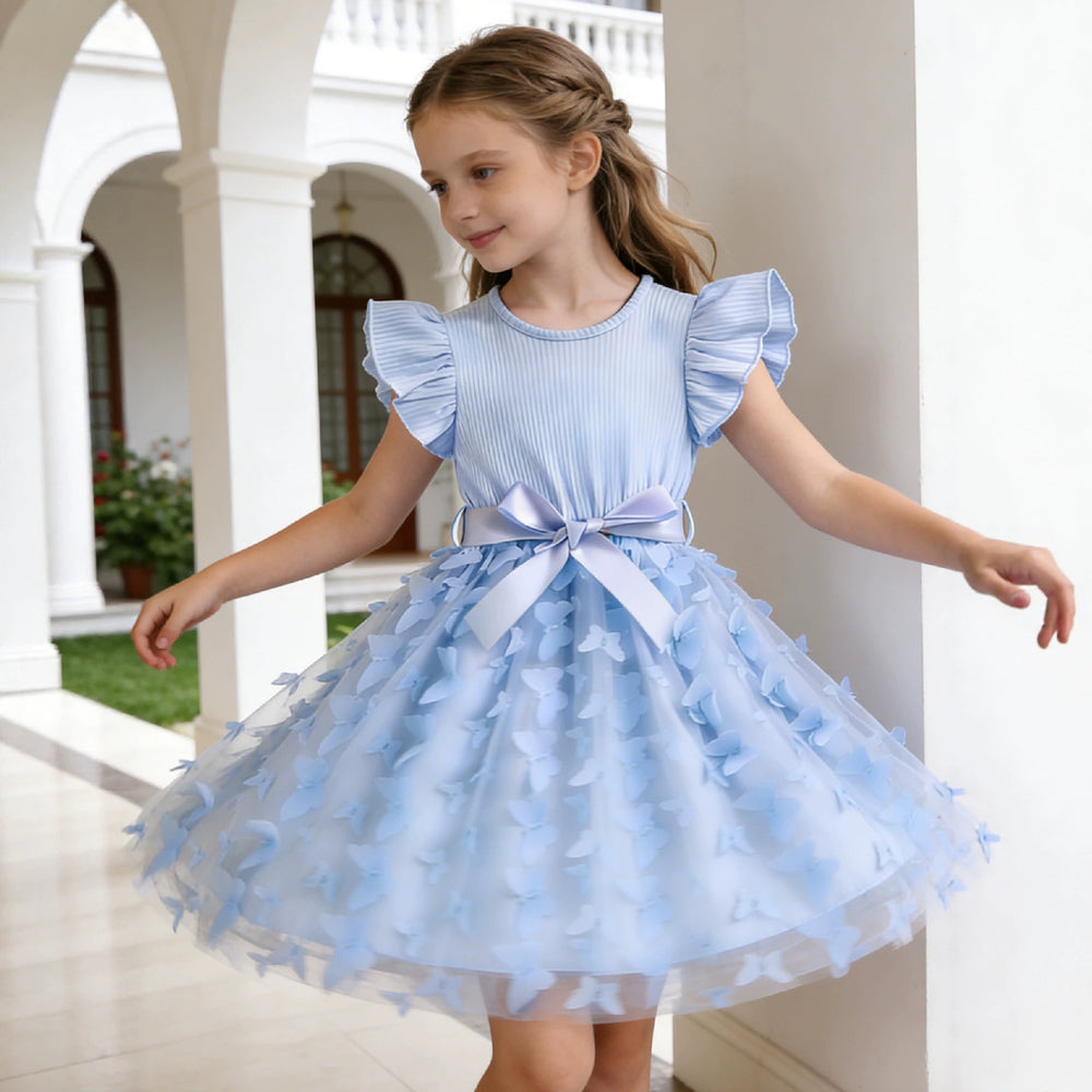 summer korean style girls' short-sleeve lace floral dress - trendy korean kids' formal dress