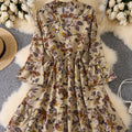 Women's floral print cutout v-neck ruffle hem long sleeve mini dress