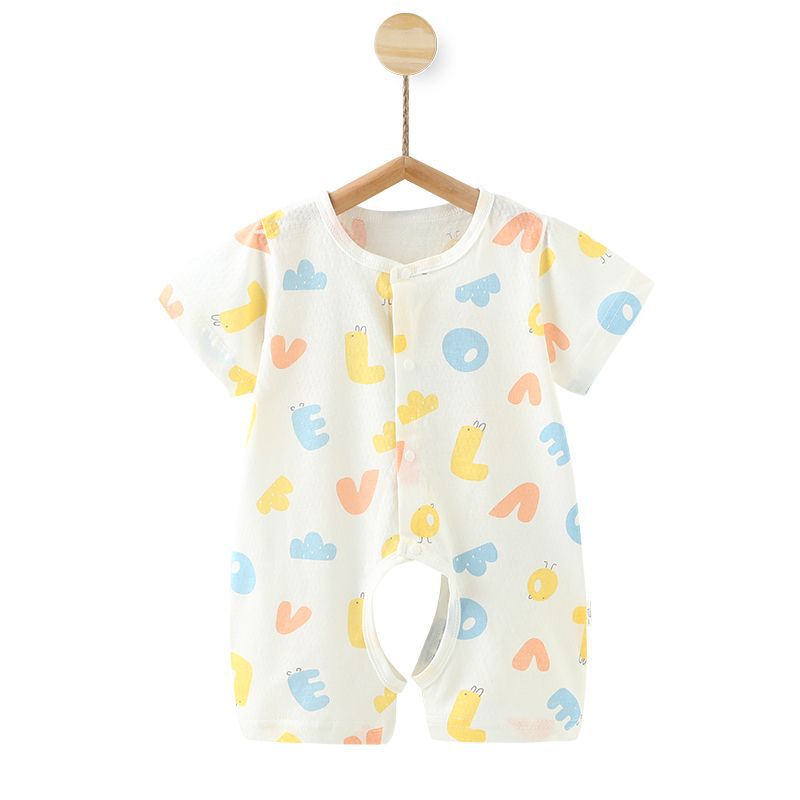 New summer baby rompers, onesies, and crawling suits - newborn pure cotton short-sleeve lightweight open crotch crawling suit for 0-1 year olds