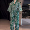 European and american women's clothing  summer new sweet and fresh printed v-neck batwing sleeve high-waisted straight-leg pants two-piece set