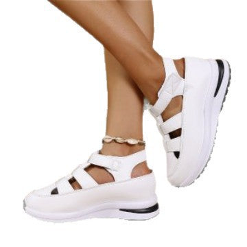 summer new arrival: wedge heel sandals - closed toe, hollow-out design, breathable, women's export style, plus size platform chunky sole, velcro closure