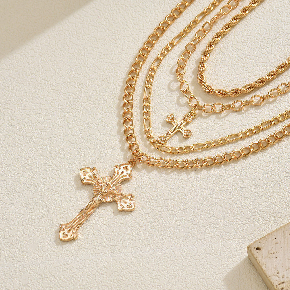Multi-layered necklace wholesale european and american cross-border new niche cross retro jewelry easter clavicle chain for women