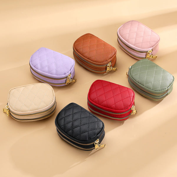 Factory direct sales new diamond embroidery thread change bag women's key ring storage bag double zipper large capacity card bag women