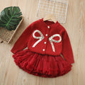 fall/winter new girls' sweater and tutu skirt set - handmade floral knit puffy skirt outfit for little girls