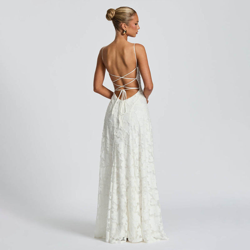 spring new arrival banquet evening dress long gown elegant elegant suspender backless dress for women