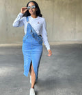 European and american style straight-leg overalls dress -  cross-border women's fashion streetwear - large pocket slit denim skirt
