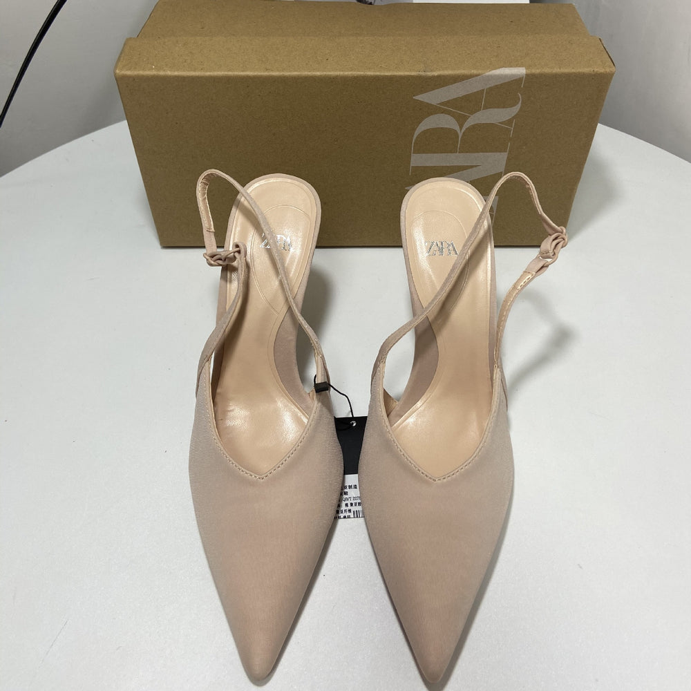 Zar 2024 spring/summer new arrivals women's shoes: satin pointed-toe peep-toe mules with open back and thin straps - ethereal and elegant