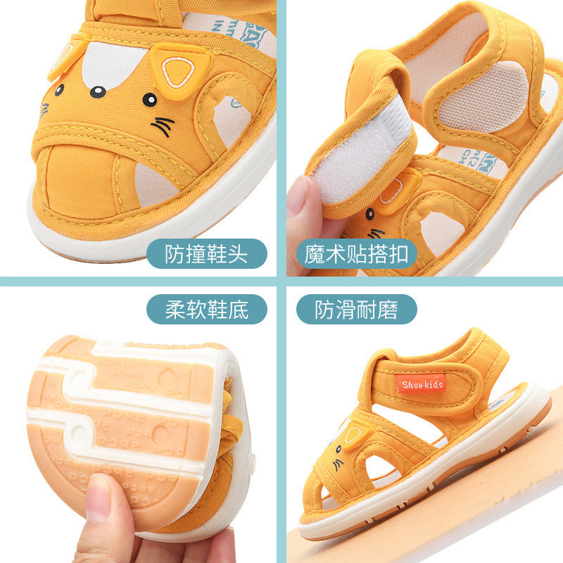 Baby cloth sandals for boys, summer, ages 0-1-2-3 years, infant anti-slip soft sole squeaky shoes, girls' first walker shoes, baby shoes