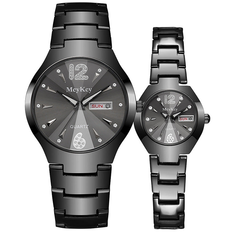 Mcykcy watch tungsten steel men's watch digital round quartz watch quartz gold and silver gold stainless steel