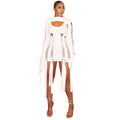 European and american cross-border women's fashion: new  style, trendy patchwork, sexy hot girl, hand-knitted distressed hollow-out tassel skirt set