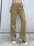Ready-to-ship  spring/summer new arrival: trendy high-waisted cargo pants with zipper pockets, street style straight-leg casual trousers