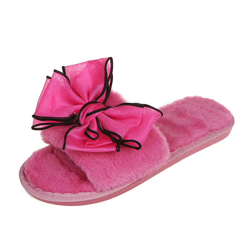 plus sizebows fur slippers for women autumn winter indoor and outdoor flats open toe summer air-conditioned slippers