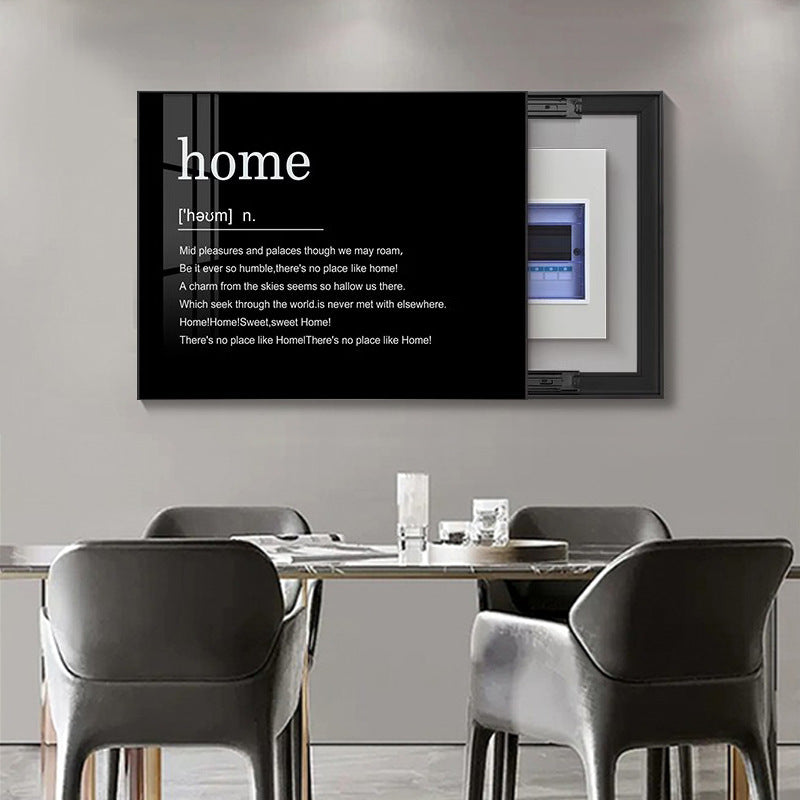 Black and white English letters meter box decorative painting empty switch blocking mural living room dining room distribution box hanging painting