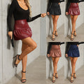 Aliexpress  european and american women's skirt cross-border high waist belly short skirt nightclub pu pleated sexy mini puffy leather skirt