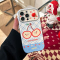Two red cherries are suitable for lambskin large window iphone16 protective case 15 apple 17pm anti-fall mobile phone case