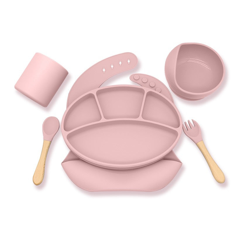 Children's tableware feeding set Baby silicone bowl Fork spoon Baby food supplement bowl Plate Food grade silicone plate