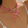 Dopamine necklace wholesale fashion cross-border new jewelry bows colorful summer easiest for match beaded sweater chain women