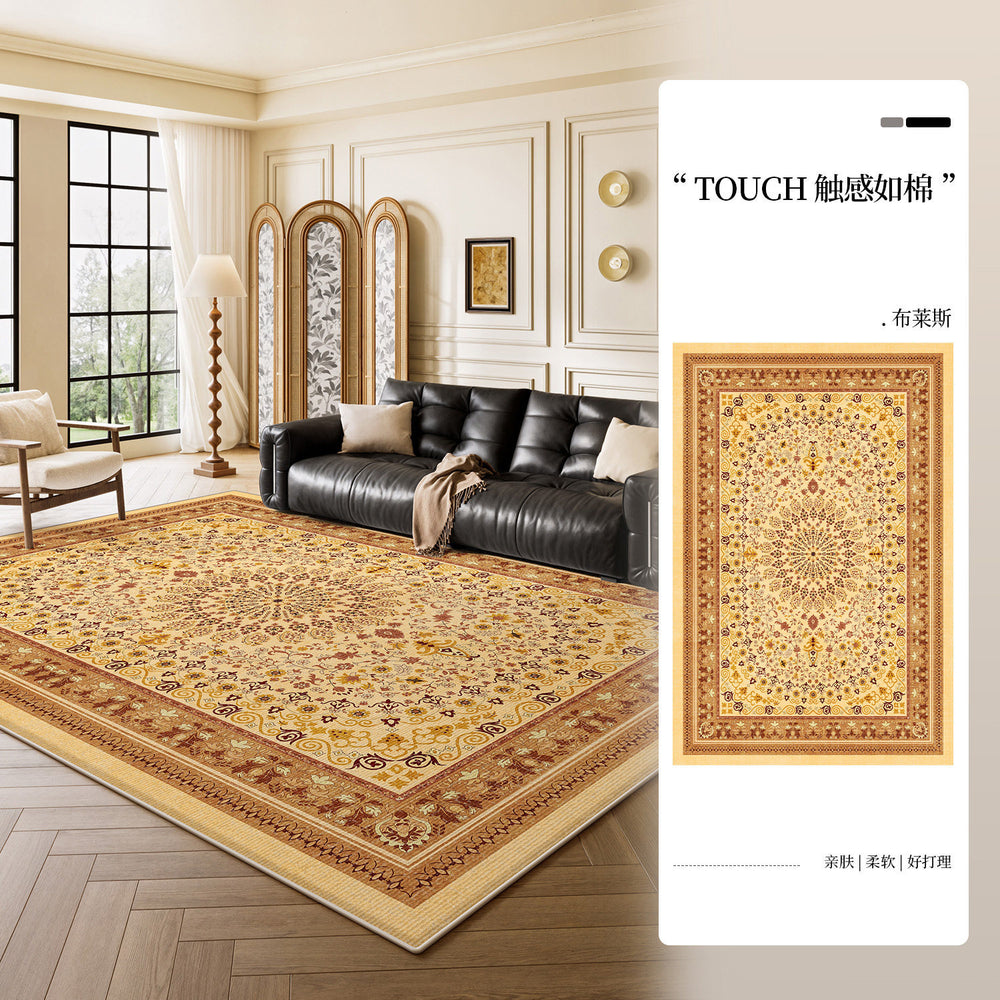 Carpet living room persian retro high-end no-wash and wipeable bedside bedroom carpet full large area black cross-border