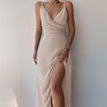 Amazon fashion  summer new sexy v-neck camisole slit fashionable slim-fit dress - women's foreign trade apparel
