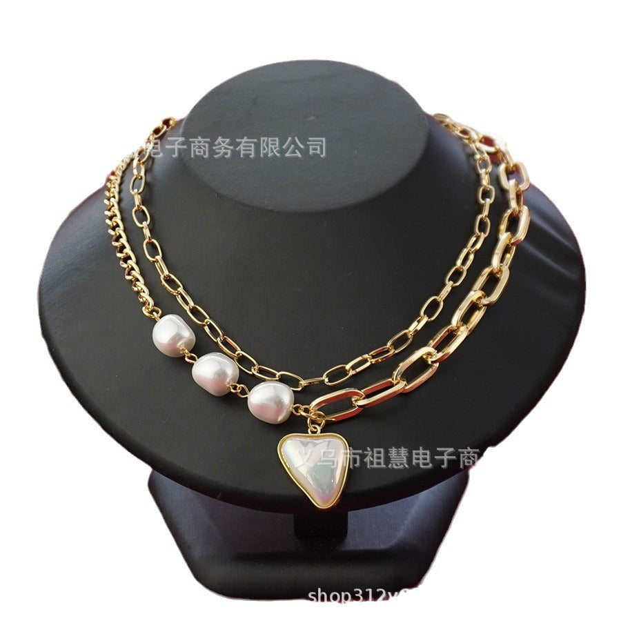 Faux pearl long drawstring necklace, baroque style necklace, 3-in-1 unique pearl necklace, simple choker