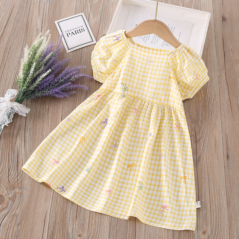 【matching family outfits】girls' cotton silk floral dress - princess style, stylish print, and puff sleeve skirt