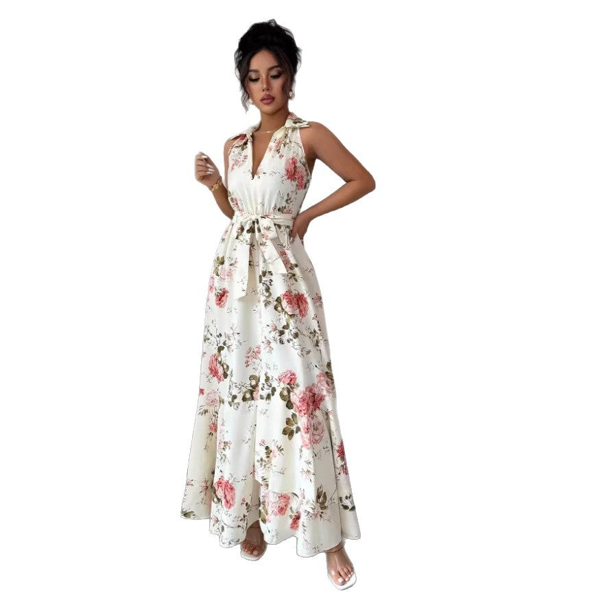Amazon independent station export long skirt  summer new european and american cross-border women's printed sleeveless dress