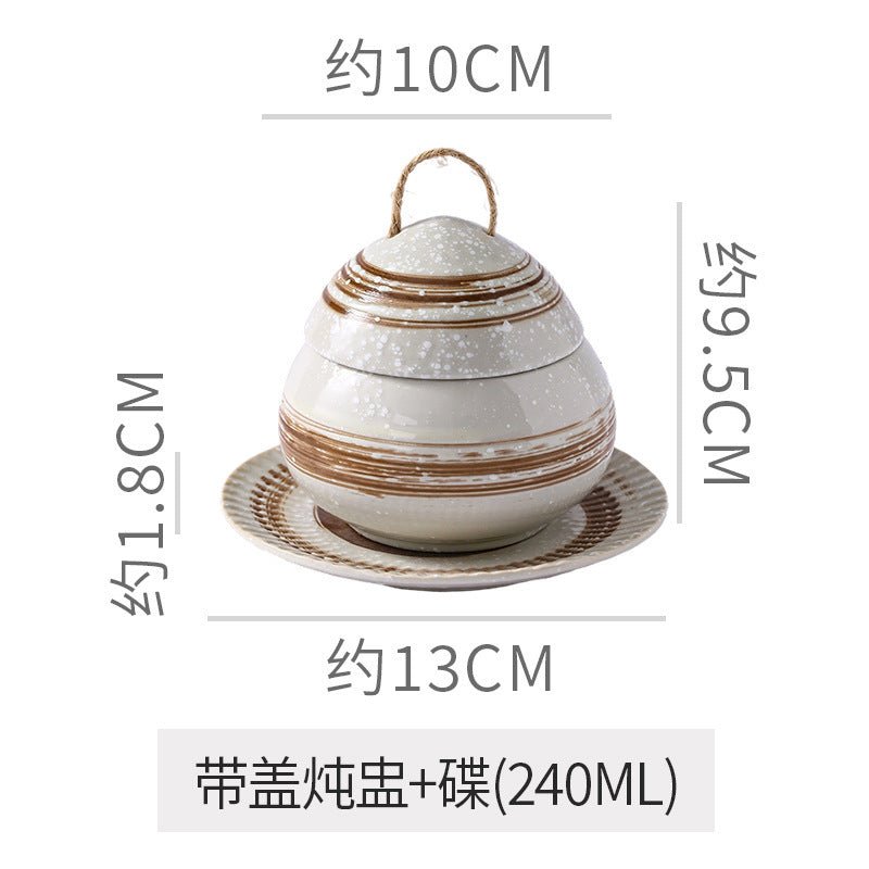 Japanese retro steamed egg cup, one-person soup cup, ceramic tableware, dessert bowl, bird's nest supplement, covered bowl, one-person stew cup