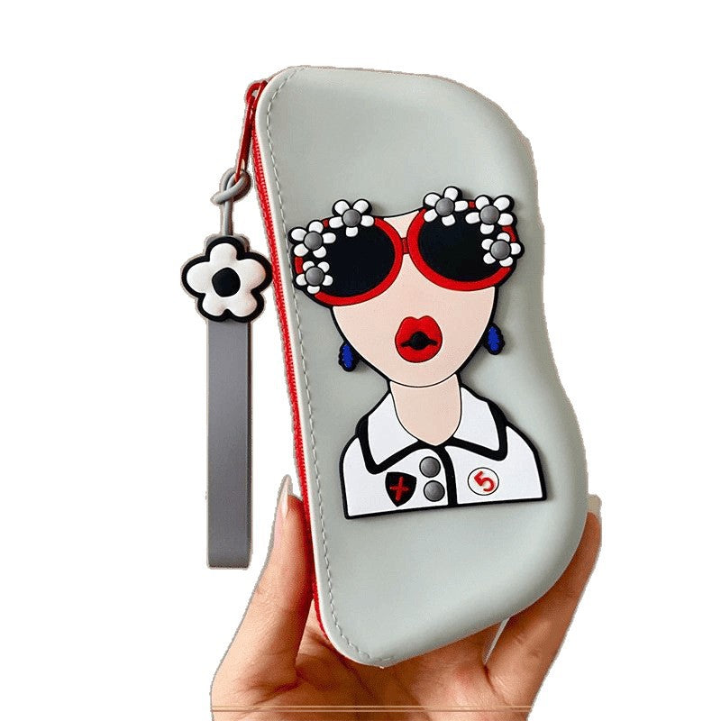 Cartoon cute portable silicone glasses bag contrasting sunglasses sunglasses protective cover hanging bag glasses case storage bag