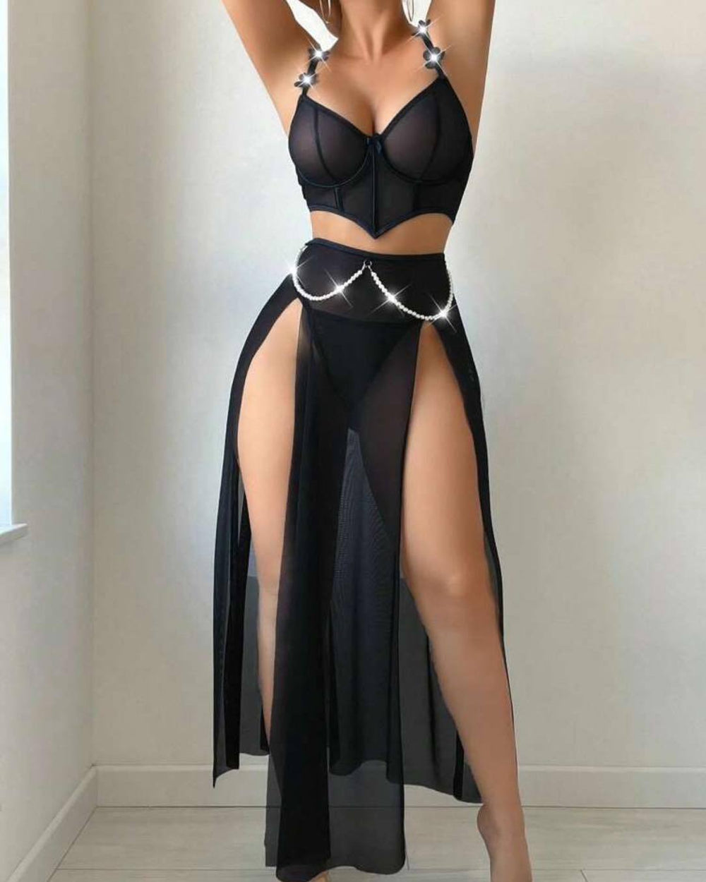 new sexy lingerie fishbone sexy temptation see-through mesh push-up lingerie suit for women
