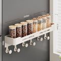Kitchen magnetic refrigerator side shelf organizer - storage solution for condiments, cling film, and food storage bags