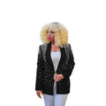 C6590 cross-border   fashion women's solid color beaded lapel long sleeve blazer