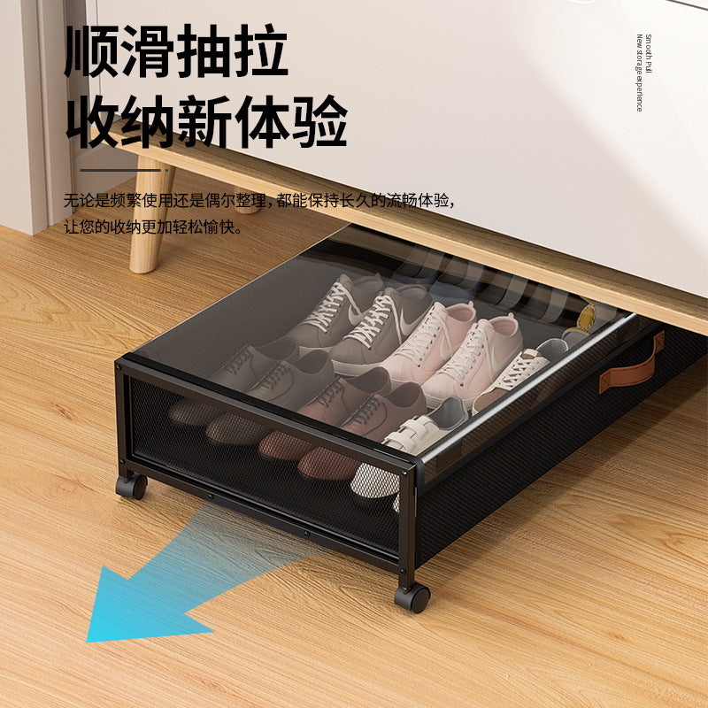 square bed bottom rack under bed clothing shoes quilt book storage box wheeled mobile trolley