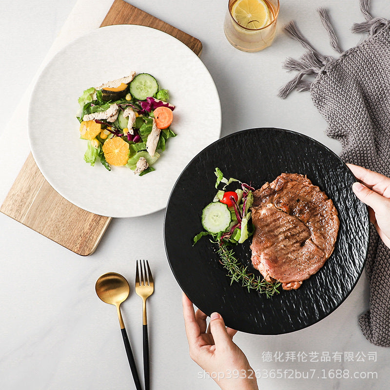 Embossed stone texture plate - steak plate for hotel & restaurant use - creative ceramic western dinner plate for home - pasta plate
