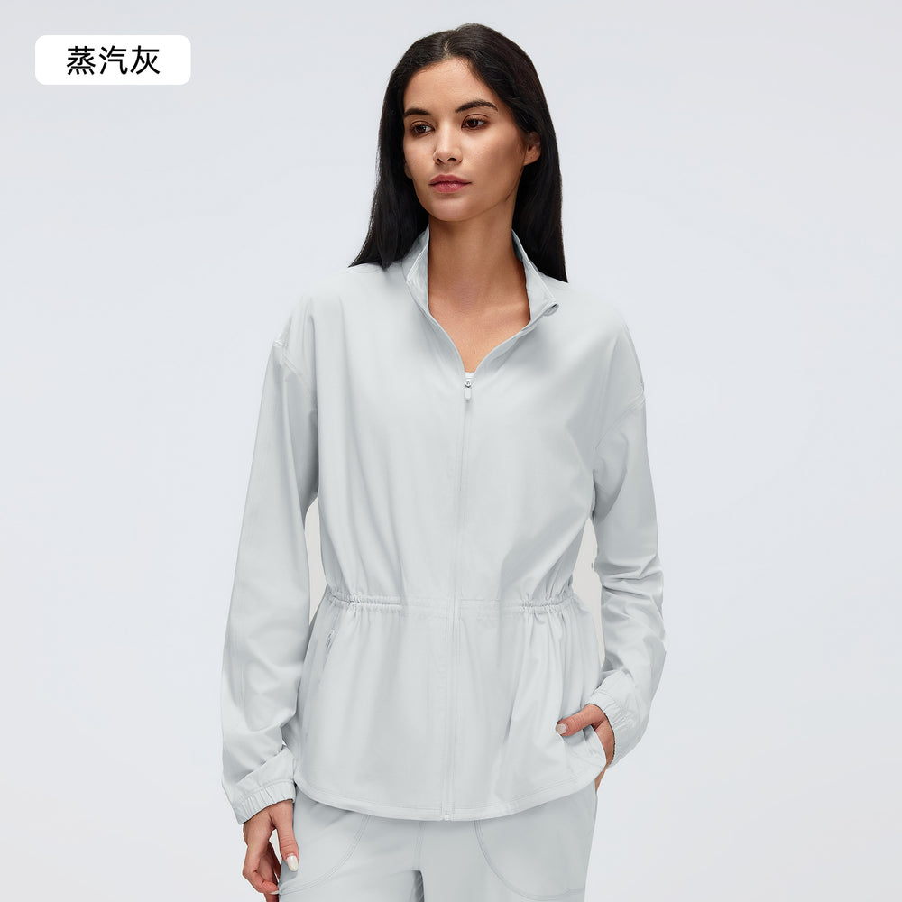 New drawstring waist stand collar jacket top - casual, loose fit, versatile yoga & fitness activewear outerwear d26007
