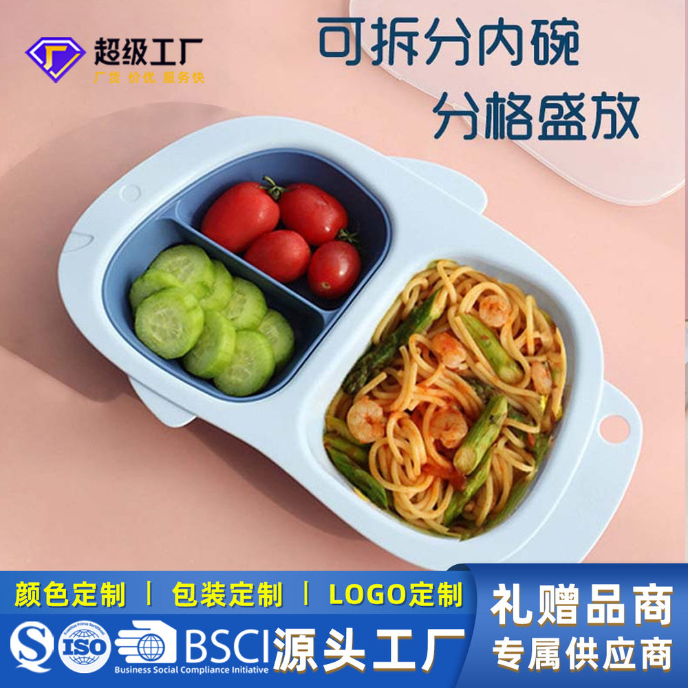 Kids clown fish dinner plate baby with lid separated food tableware detachable gridssuit separated design