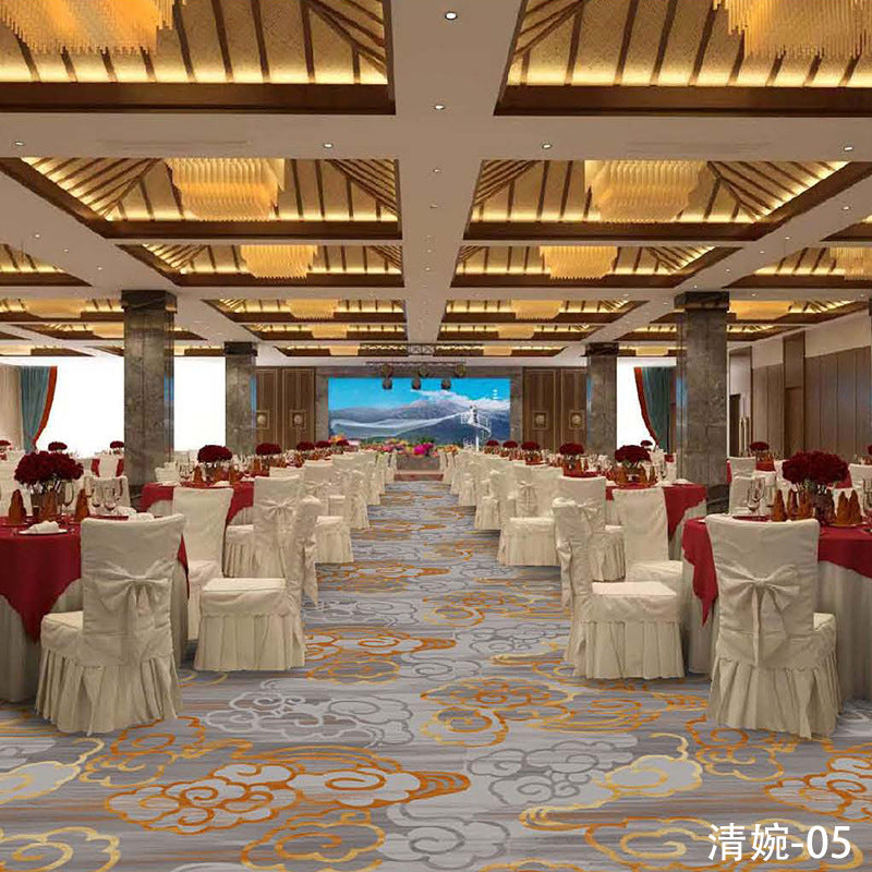 Custom carpets for hotel banquet halls, corridors, and aisles - fire-retardant, full-spread nylon printed carpets for restaurants and dining rooms